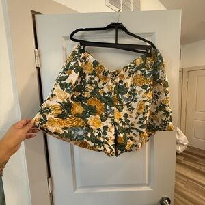Floral Print Shorts in Green and Yellow